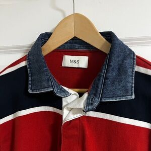 Marks & Spencer Red and Navy Striped Rugby Polo